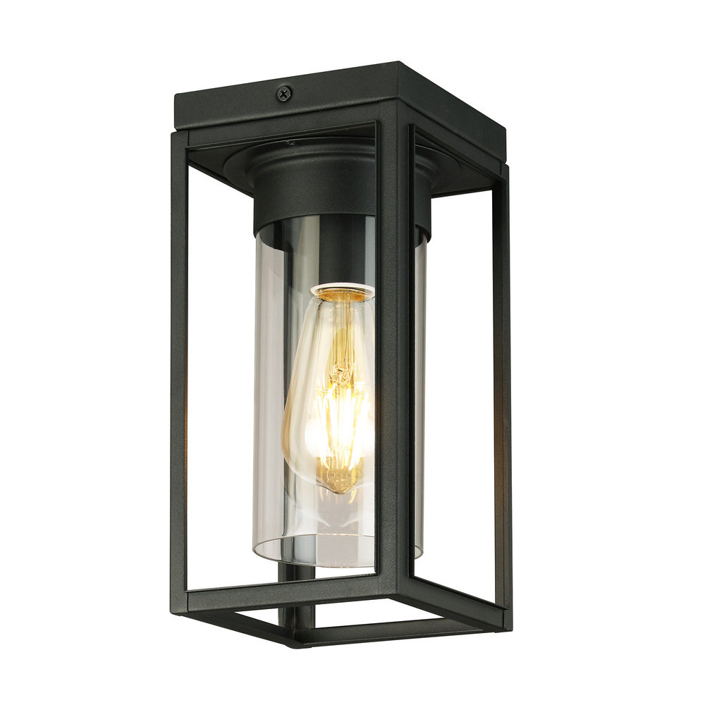 1 LT Outdoor Flush Mount w/ Matte Black Finish & Clear Glass Shade