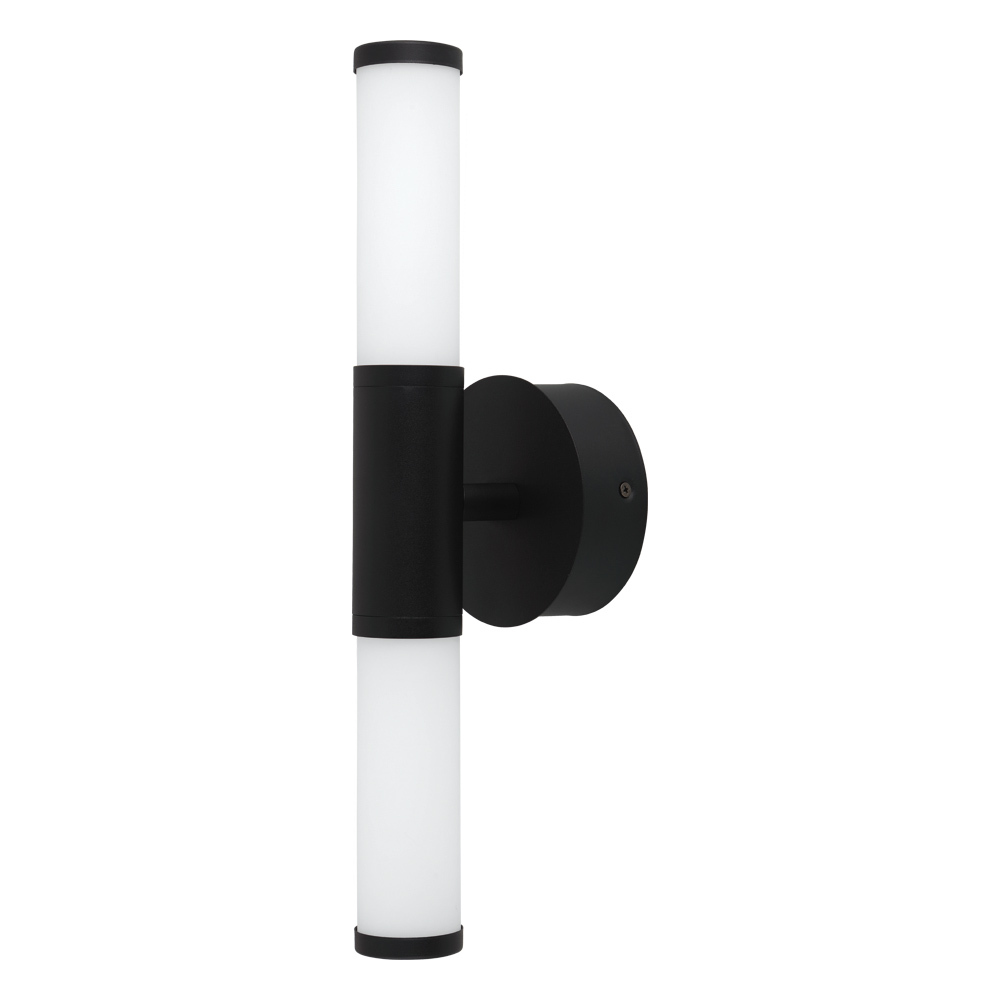 2 LT Integrated LED Bath/Vanity Light w/ Matte Black Finish & White Glass Shades
