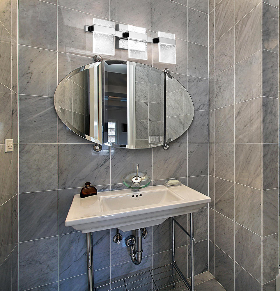 3 LT Integrated LED LED Bath/Vanity Light w/ Black Finish & Clear Seedy Acrylic Shade
