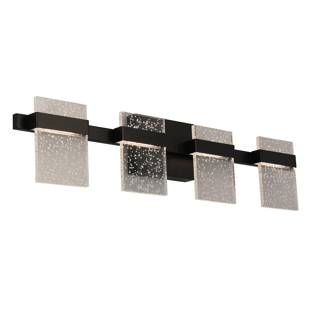 4 LT Integrated LED LED Bath/Vanity Light w/ Black Finish & Clear Seedy Acrylic Shade
