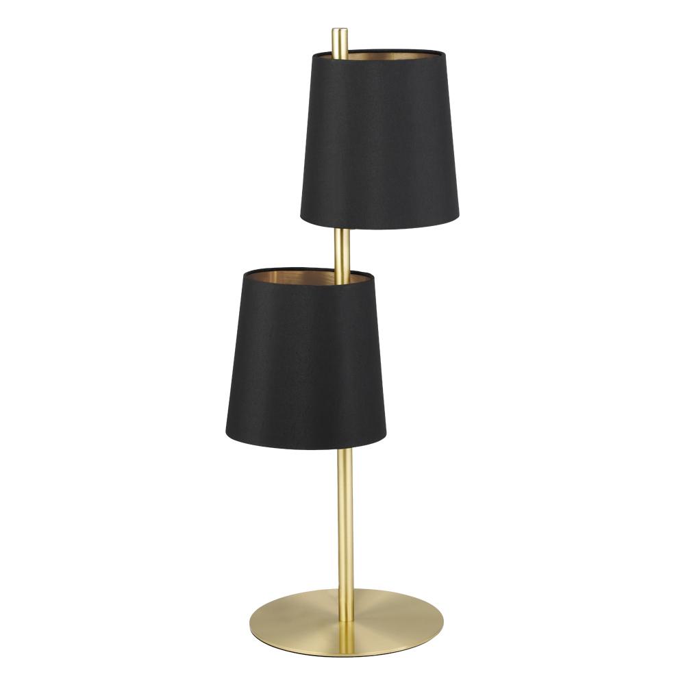 2 LT Table Lamp, Brushed Brass Finish & Black w/ Gold Interior Shades