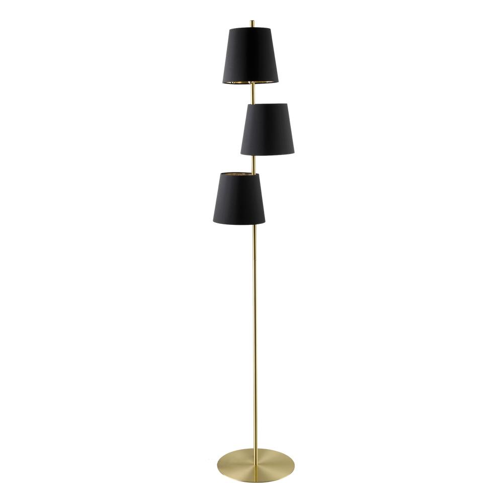 3 LT Floor Lamp, Brushed Brass Finish & Black w/ Gold Interior Shades