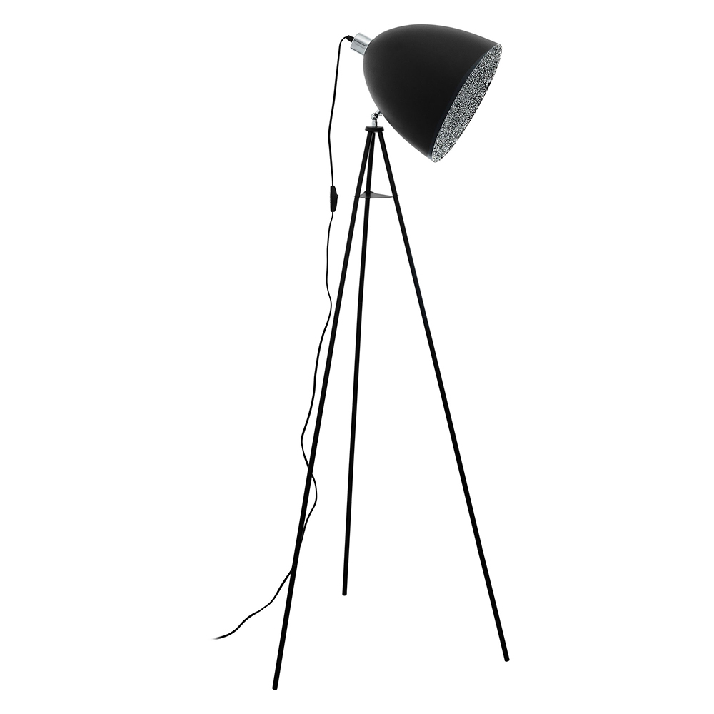 1 LT Floor Lamp w/ Black w/ Chrome Accent & Black w/ Crystal Sand Interior Metal Shade