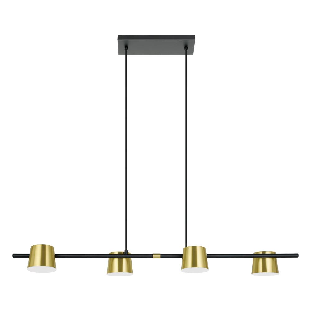 4 LT Linear Pendant w/ Black Finish & Brass & White Metal Shades