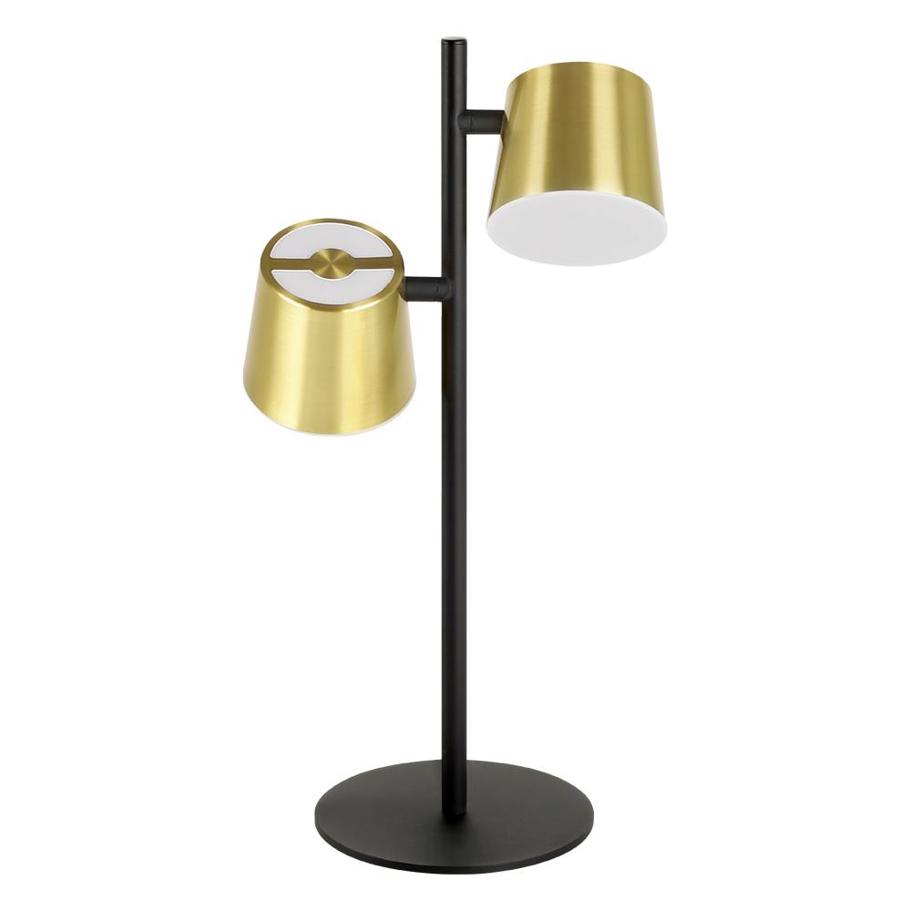 2 LT Table Lamp w/ Black Finish & Brass w/ White Interior Metal Shades