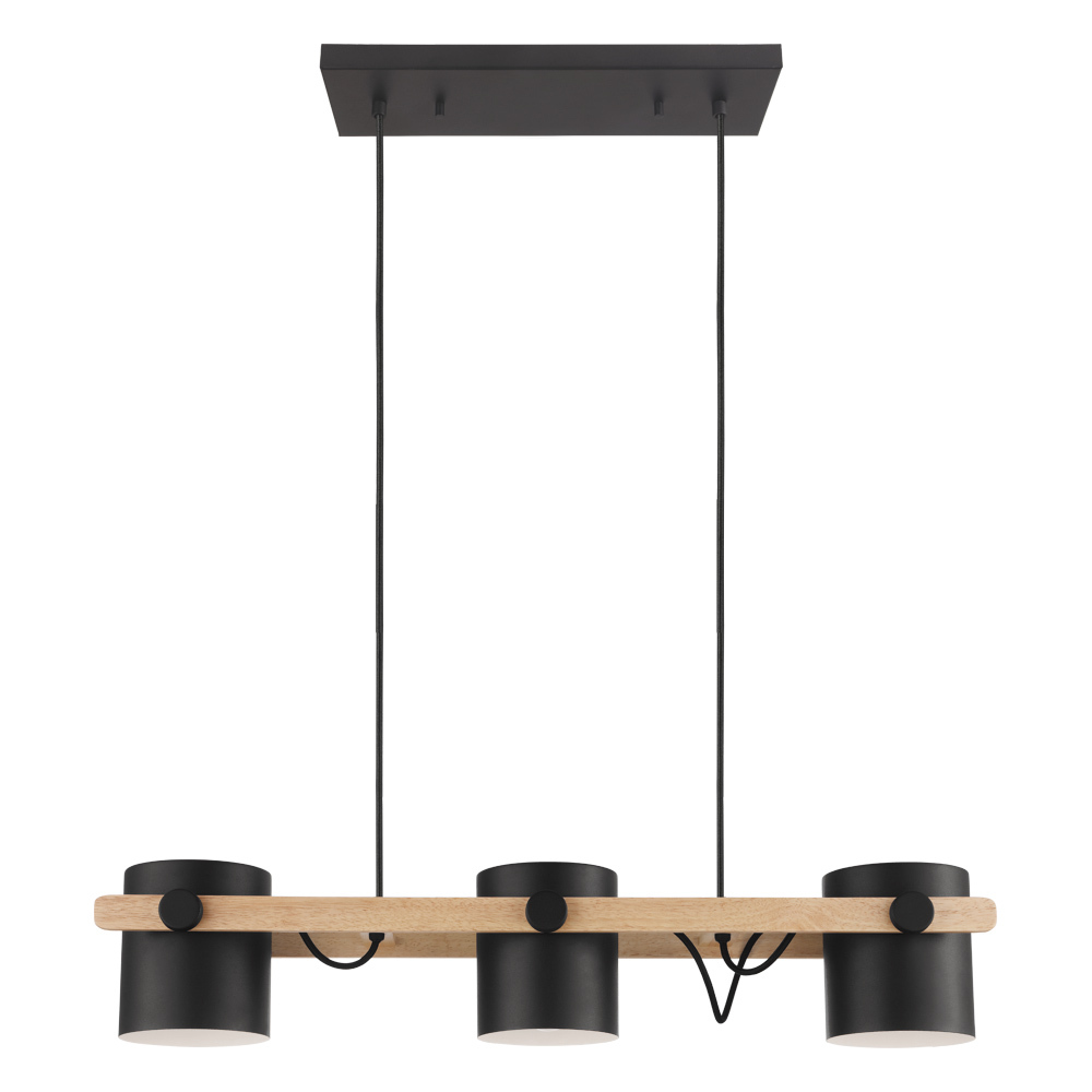 3 LT Linear Pendant w/ a Black & Wood Finish & Metal Black Shades