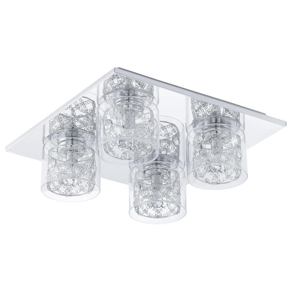 4 LT Ceiling Light w/ Chrome Finish & Clear Glass Shades Surrounding Spiral Chrome Accent