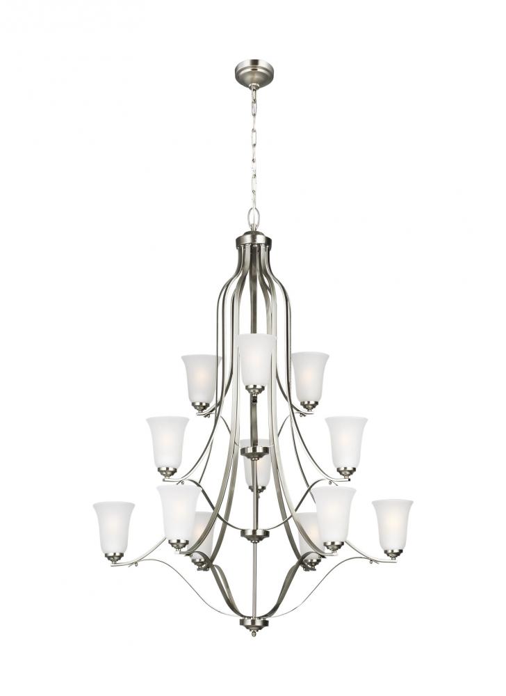Emmons traditional 12-light LED indoor dimmable ceiling chandelier pendant light in brushed nickel s