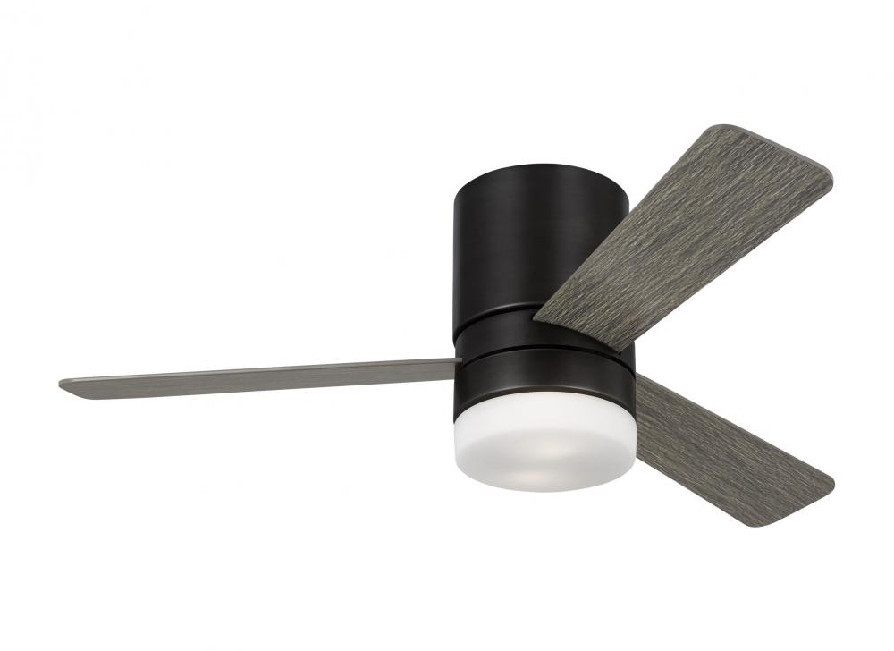 Era 44 Hugger LED Ceiling Fan in Burnished Brass with Matte White Blades and Light Kit