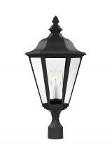 Generation Lighting 8231EN-12 - Brentwood traditional 3-light LED outdoor exterior post lantern in black finish with clear glass pan