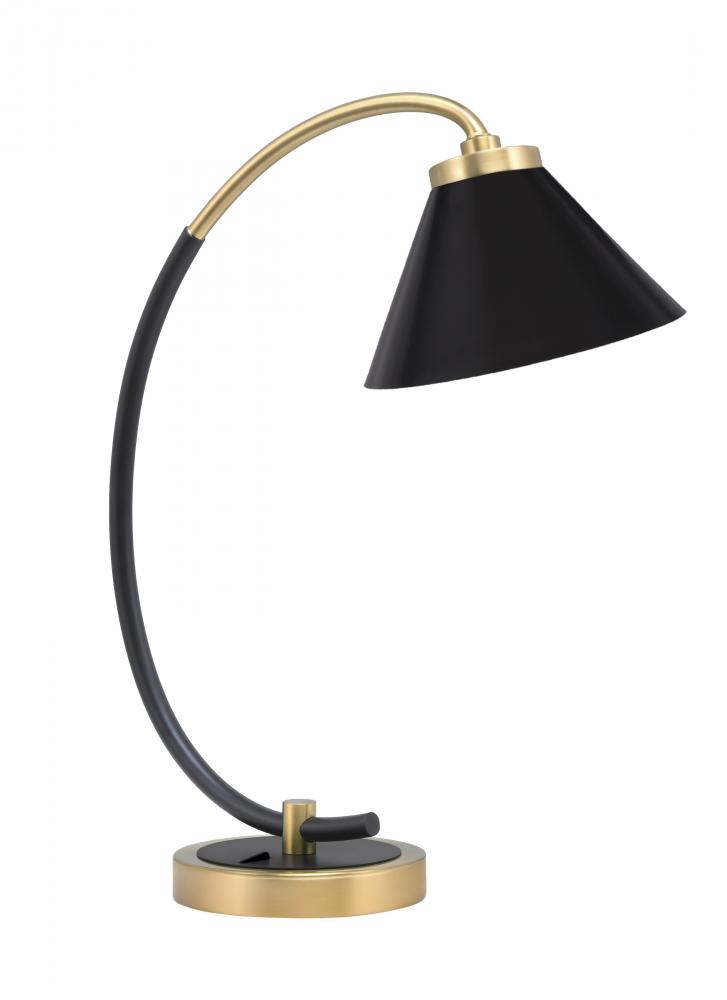 Desk Lamp, Matte Black & New Age Brass Finish, 7" Matte Black Cone Metal Shade