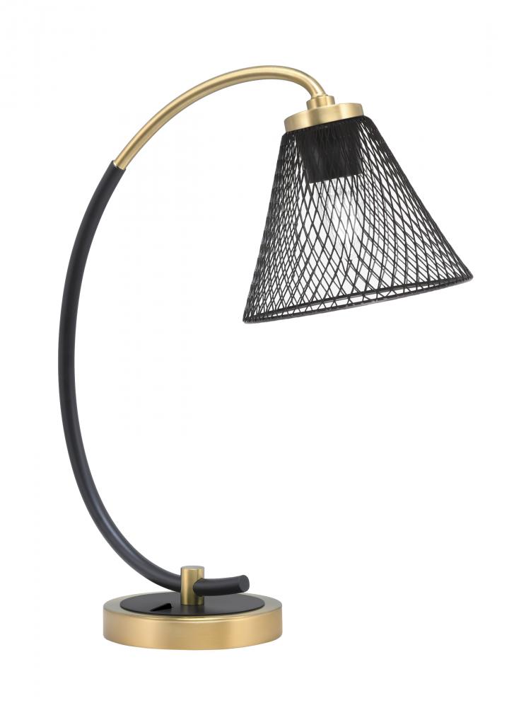 Desk Lamp, Matte Black & New Age Brass Finish, 7" Matte Black Cone Mesh Metal Shade