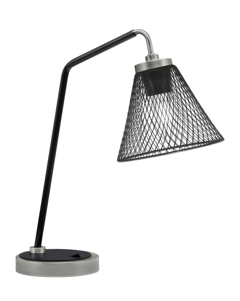 Desk Lamp, Graphite & Matte Black Finish, 7" Matte Black Cone Mesh Metal Shade