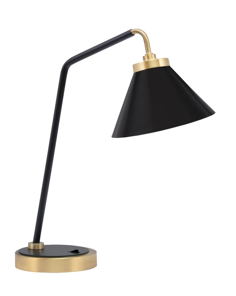 Desk Lamp, Matte Black & New Age Brass Finish, 7" Matte Black Cone Metal Shade