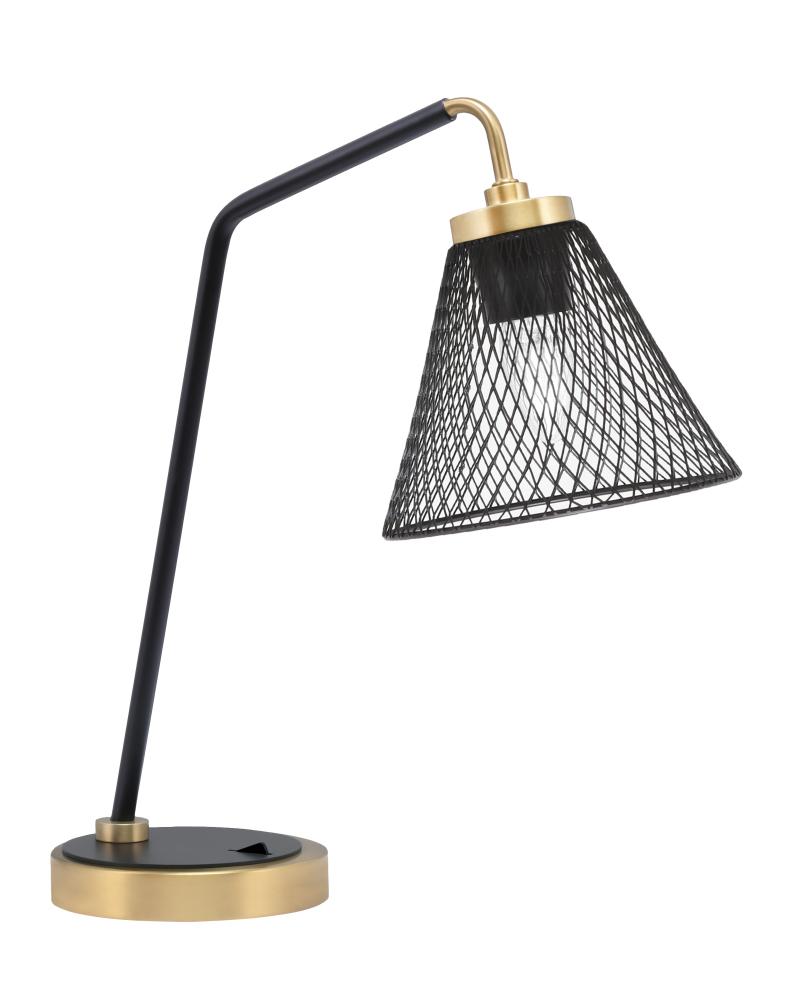 Desk Lamp, Matte Black & New Age Brass Finish, 7" Matte Black Cone Mesh Metal Shade