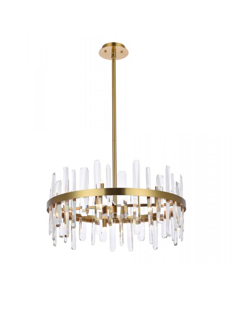 Serena 25 inch crystal round pendant in satin gold