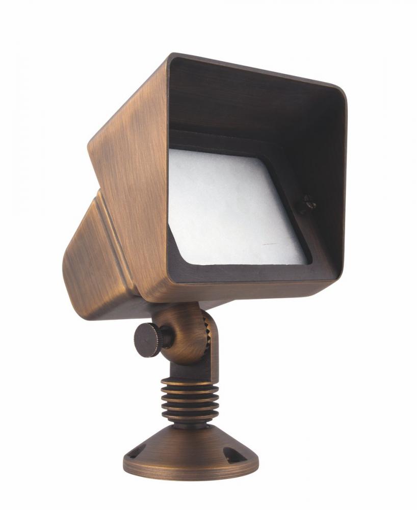 FLOOD LIGHT W2.75in D5.25in H8in ANTIQUE BRASS INCLUDES STAKE G4 HALOGEN 35W