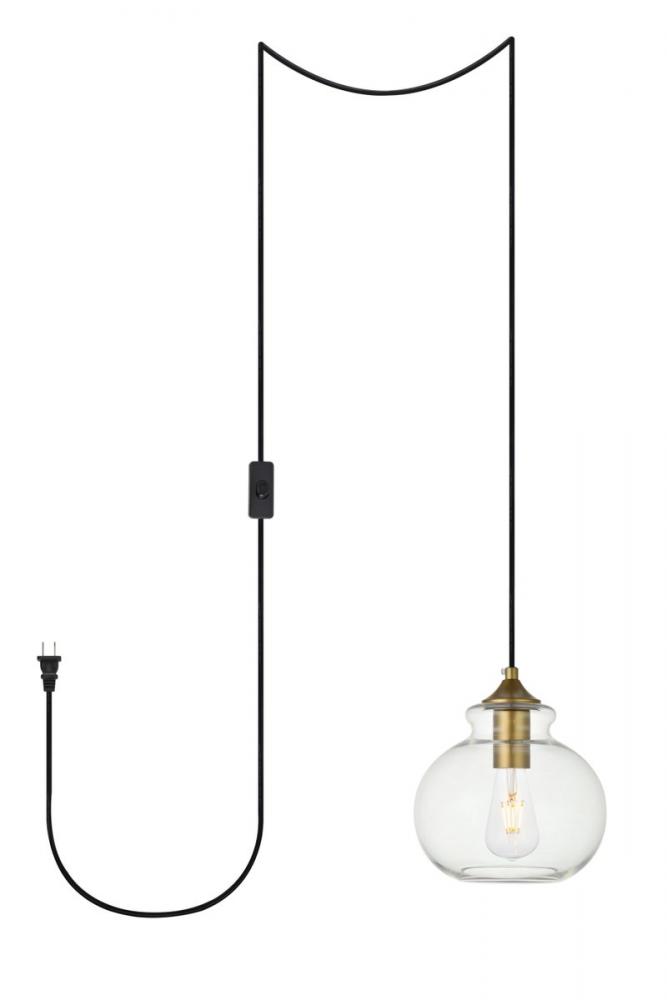 Destry 1 Light Brass Plug in Pendant with Clear Glass